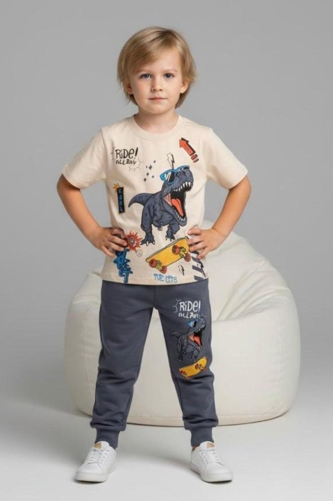 Детски комплект за момче с къс ръкав, тъмно сив цвят