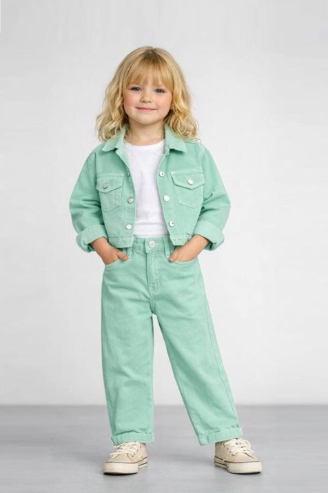 Детски комплект за момиче с дълъг ръкав 4 части, зелен цвят