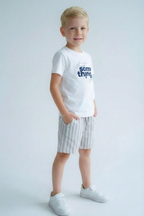 Детски комплект за момче с къс ръкав, цвят екрю  