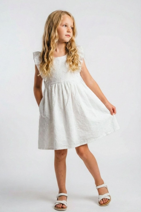 Детска рокля с къс ръкав, цвят екрю