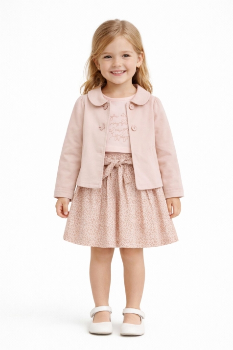 Детски комплект за момиче с дълъг ръкав, розов цвят