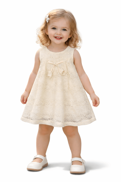 Детска рокля без ръкав, цвят екрю 