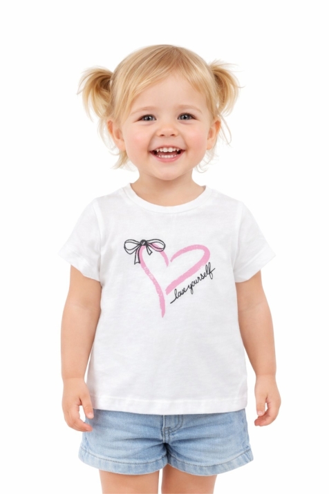 Детска тениска за момиче, цвят екрю