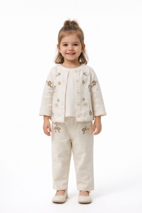 Детски панталон за момиче, цвят екрю
