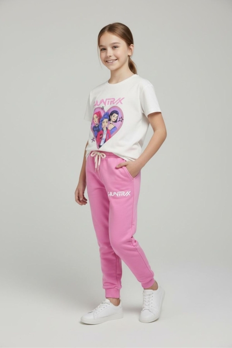 Детски комплект за момиче с къс ръкав, розов цвят