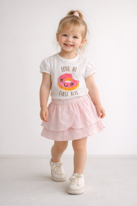 Детски комплект за момиче с къс ръкав, розов цвят