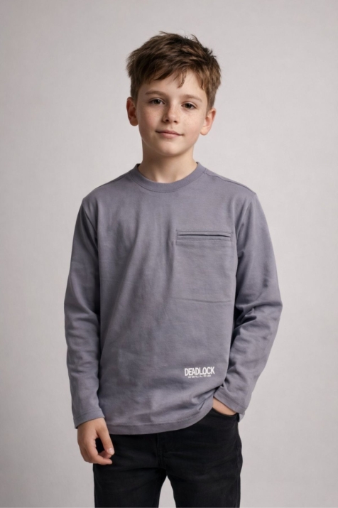Детска блуза за момче с дълъг ръкав, тъмно сив цвят