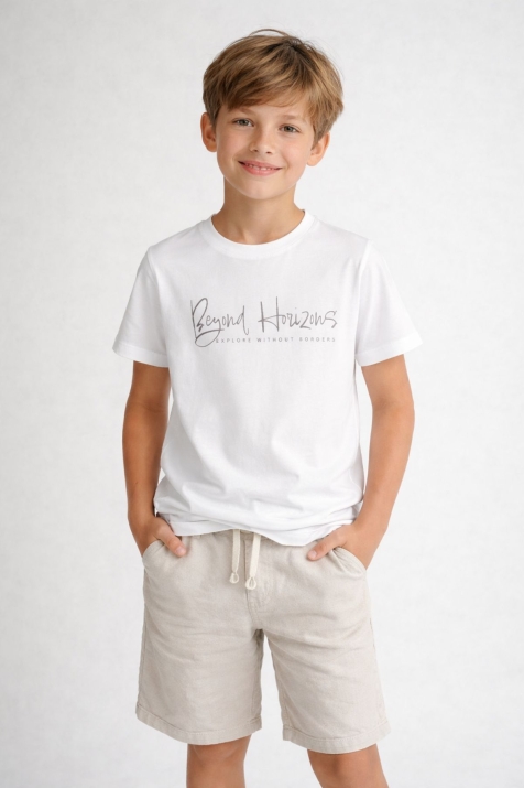 Детска тениска за момче, цвят екрю