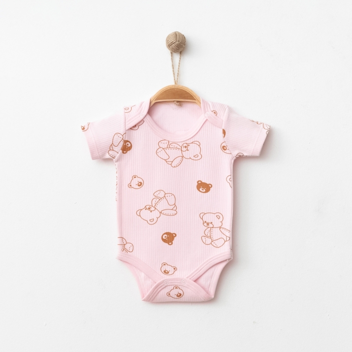 Бебешко боди с къс ръкав, розов цвят    
