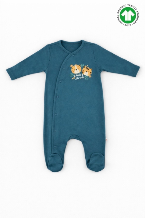 Бебешки гащеризон органичен памук за момче с дълъг ръкав, син цвят