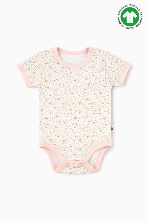 Бебешко боди органичен памук за момиче с къс ръкав, шарен цвят