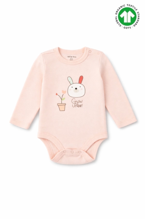 Бебешко боди органичен памук за момиче с дълъг ръкав, розов цвят 