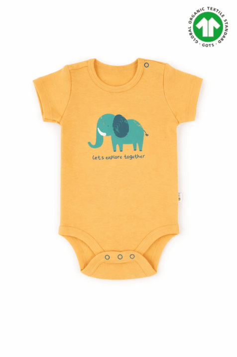 Бебешко боди органичен памук с къс ръкав, жълт цвят