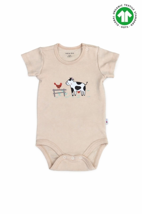 Детско боди органичен памук с къс ръкав, светло кафяв цвят 