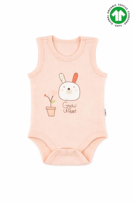 Бебешко боди потник органичен памук за момиче, розов цвят 