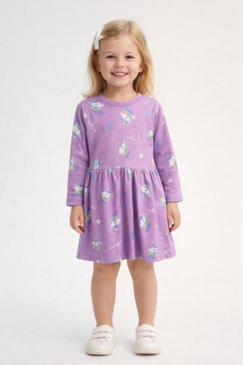 Детска рокля с дълъг ръкав, лилав цвят  