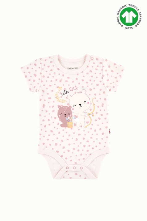  Бебешко боди органичен памук за момиче с къс ръкав, розов цвят 
