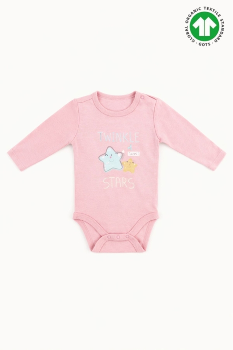 Бебешко боди органичен памук за момиче с дълъгръкав, розов цвят