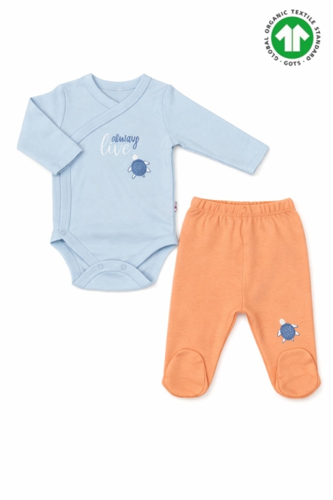 Бебешки комплект органичен памук за момче с дълъг ръкав, син цвят 