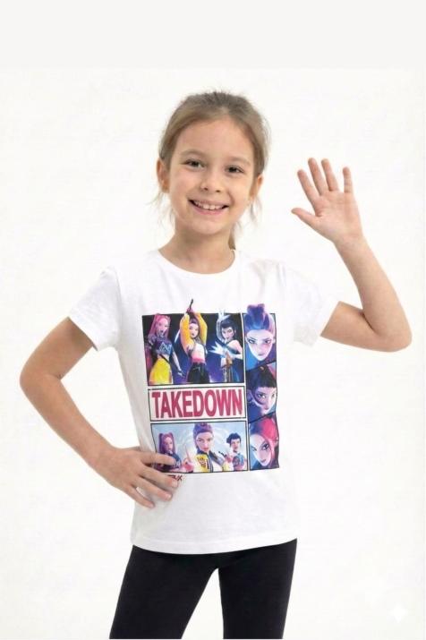 Детска тениска за момиче, цвят екрю