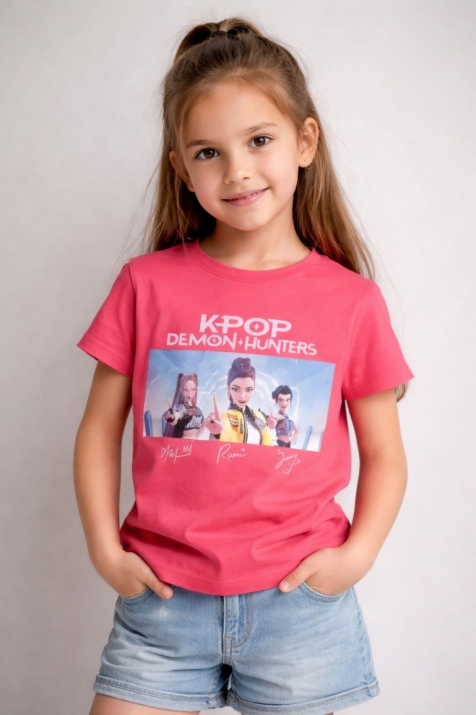 Детска тениска за момиче, цикламен цвят 