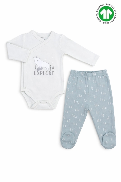 Бебешки комплект органичен памук за момче с дълъг рукав, зелен цвят