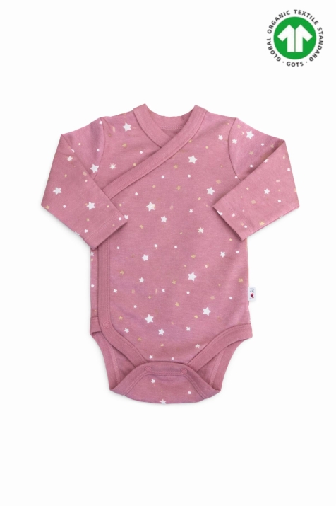 Бебешко боди органичен памук за момиче с дълъг ръкав, лилав цвят