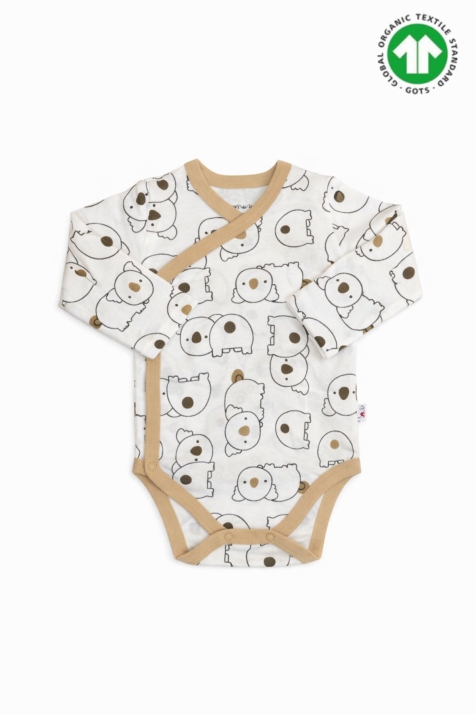 Бебешко боди органичен памук с дълъг ръкав, бежов цвят 
