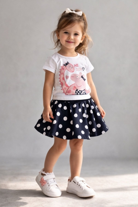 Детски комплект за момиче с къс ръкав, тъмно син цвят 