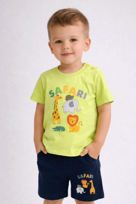 Детски комплект за момче с къс ръкав, тъмно син цвят