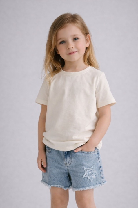 Детски къси, дънкови панталонки за момиче, син цвят