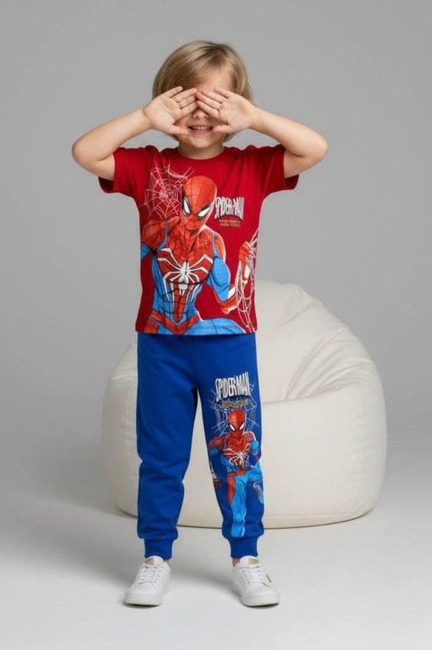 Детски комплект за момче с къс ръкав, червен цвят