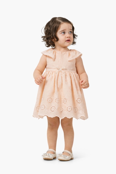 Бебешка рокля с къс ръкав и гащички, светло розов цвят