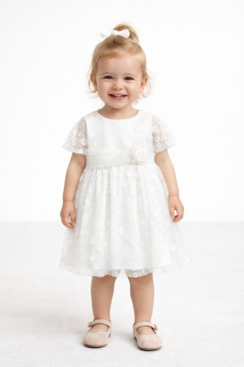 Бебешка рокля с къс ръкав, бял цвят