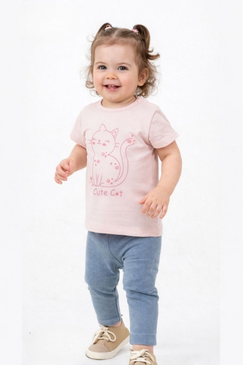 Бебешка тениска за момиче, розов цвят