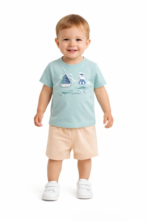 Бебешки комплект за момче с къс ръкав, зелен цвят  