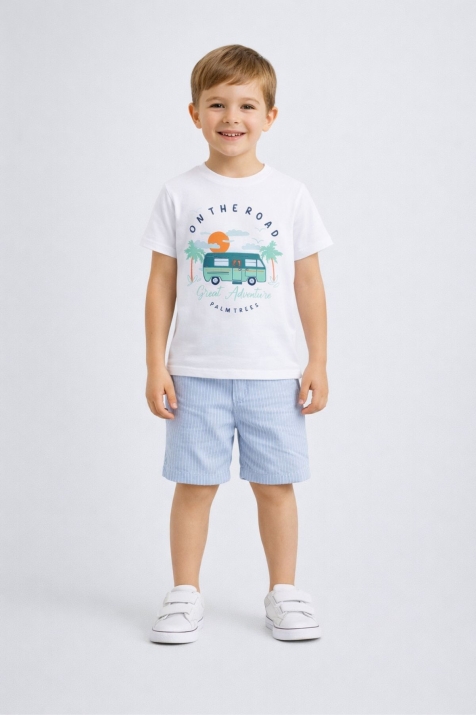 Детски комплект за момче с къс ръкав, бял цвят