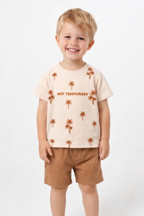 етски комплект за момче с къс ръкав, бежов цвят  