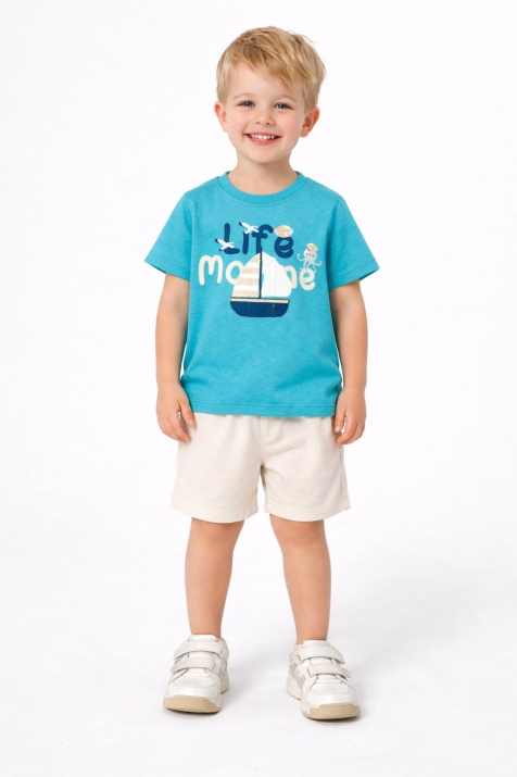 Детски комплект за момче с къс ръкав, цвят тюркоаз