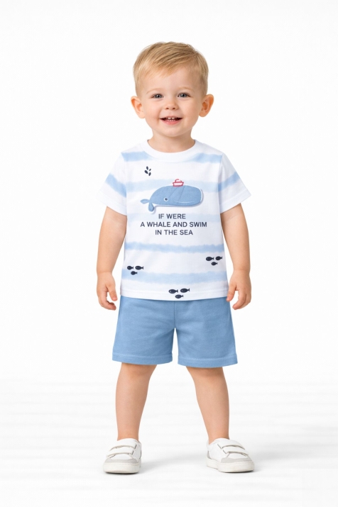  Детски комплект за момче с къс ръкав, бял цвят