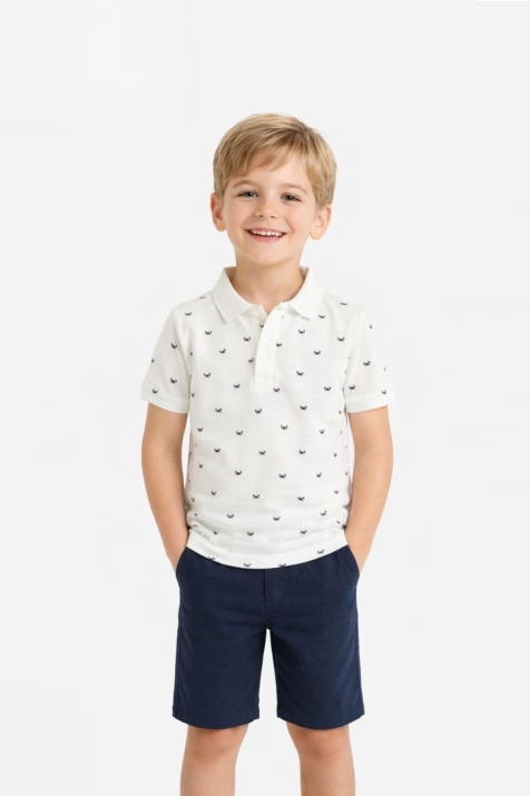 Детска тениска с якичка за момче, цвят екрю 