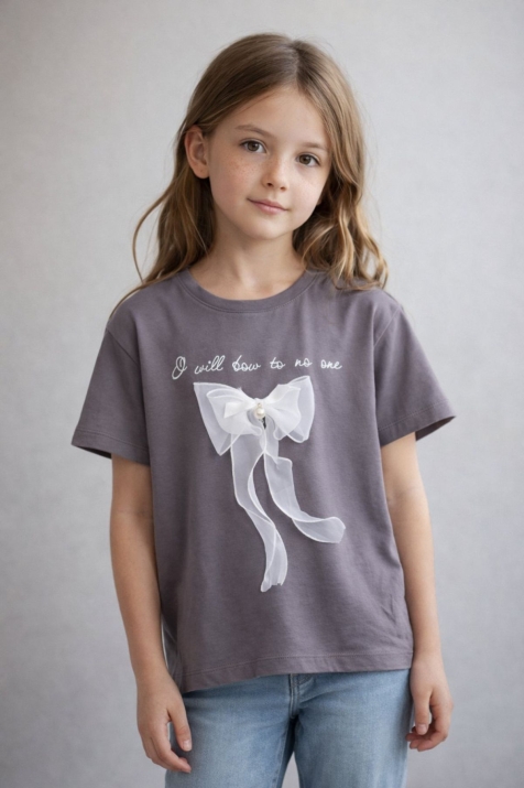 Детска тениска за момиче, тъмно сив цвят 