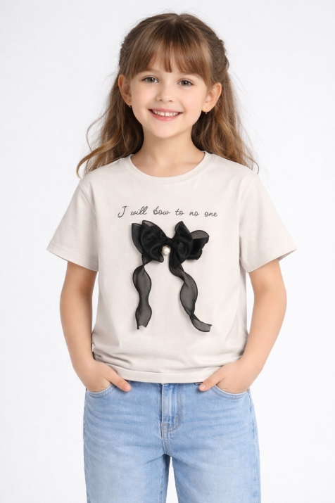 Детска тениска за момиче, бежов цвят 