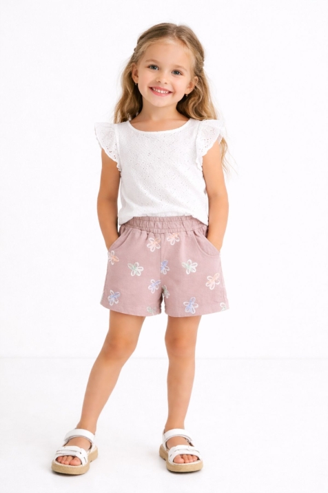 Детски къси панталонки за момиче, тъмно розов цвят  