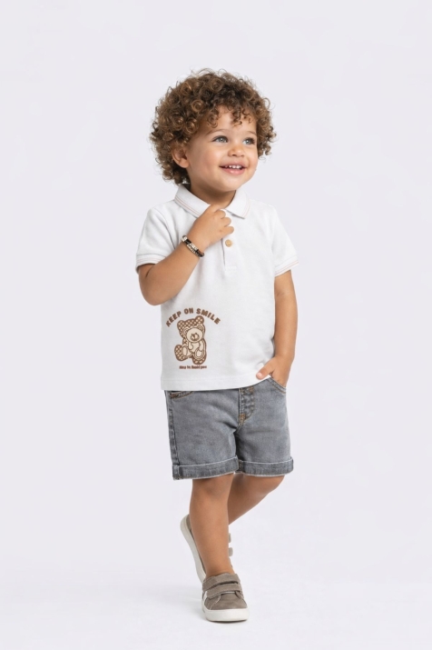 Детски комплект за момче с къс ръкав, бял цвят
