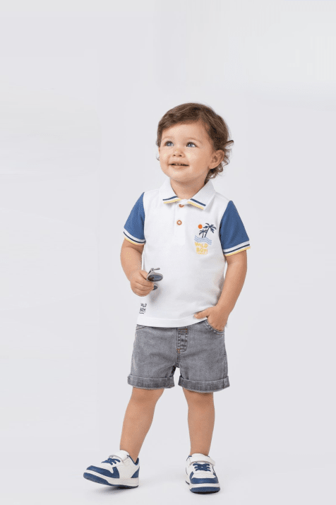 Детски комплект за момче с къс ръкав, син цвят