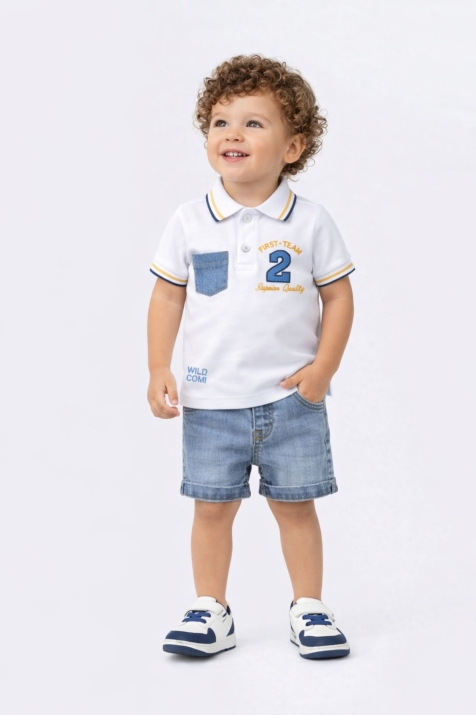 Детски комплект за момче с къс ръкав, бял цвят
