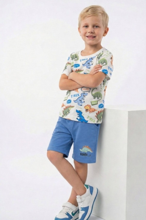 Детски комплект за момче с къс ръкав, син цвят