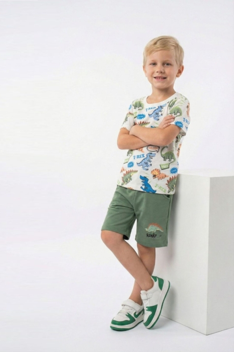 Детски комплект за момче с къс ръкав, зелен цвят