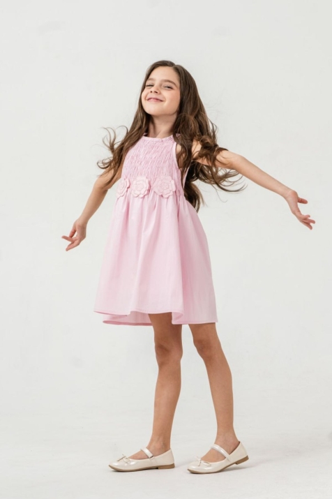 Детска рокля с презрамки, розов цвят
